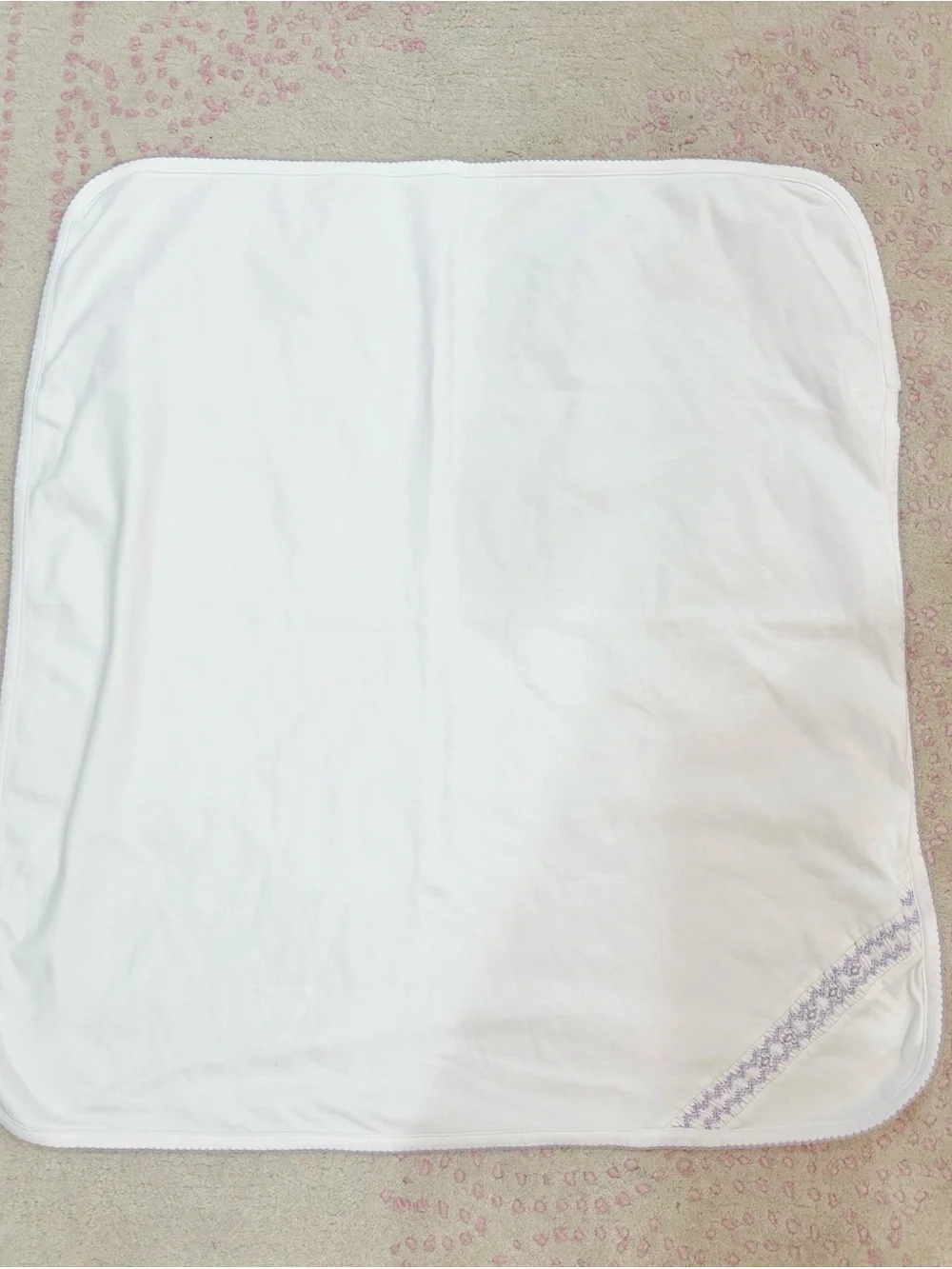 Kissy kissy White Blanket with Lavender Trim NWOT